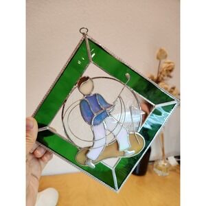 Golf Stained Glass‎ Window Hanging Art Golfing Golfer Decor Square 6" suncatcher